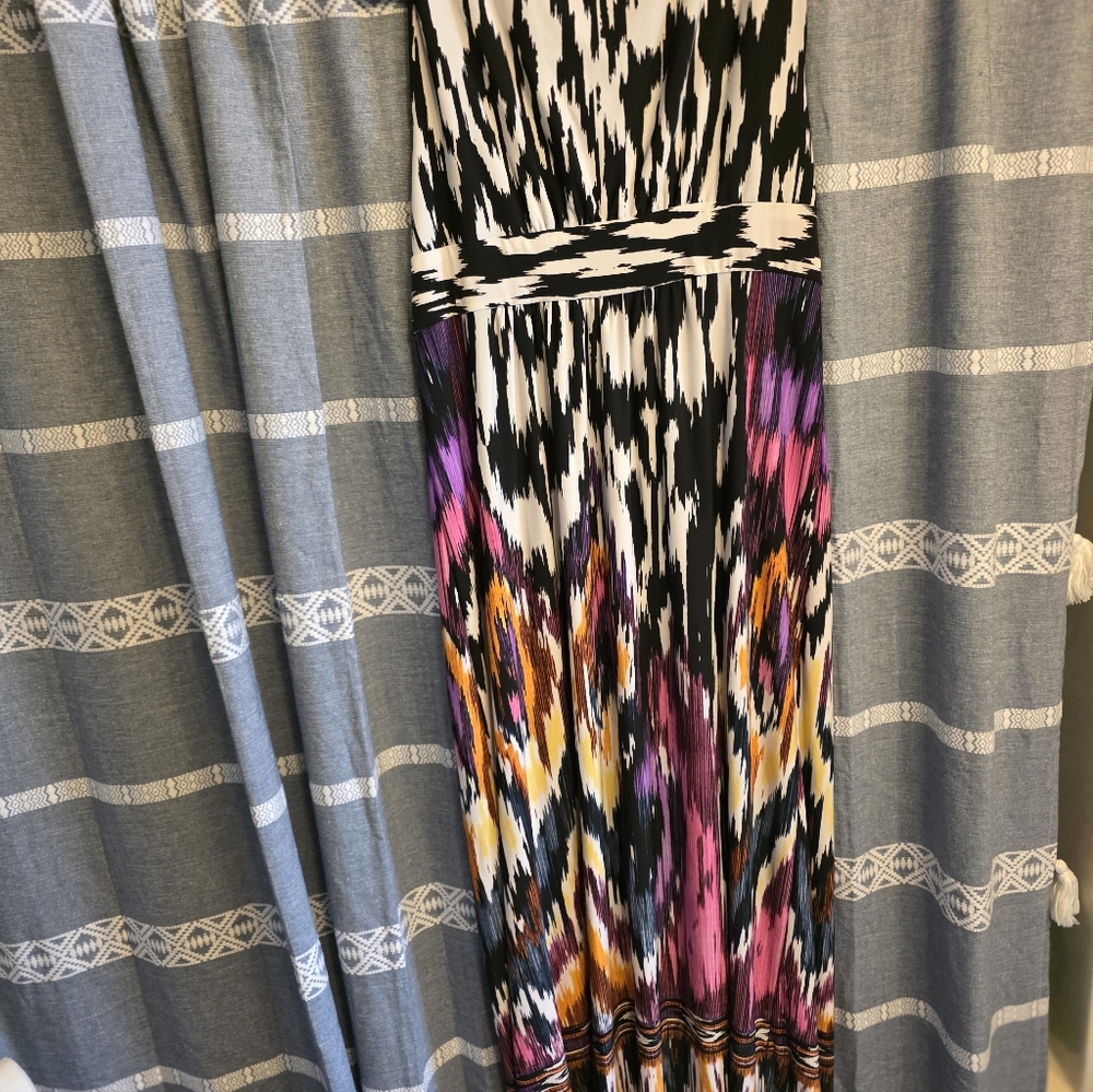 Chico's Vibrant Ikat Design Multi-color Maxi Dress Size 2 Large - Picture 3 of 4